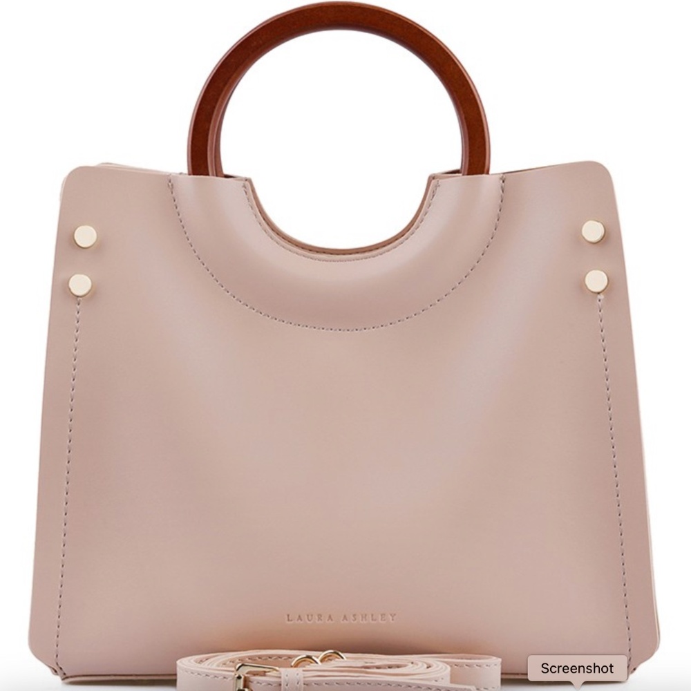 Pink Laura Ashley Purse with Round Wooden Handles and Crossbody Strap